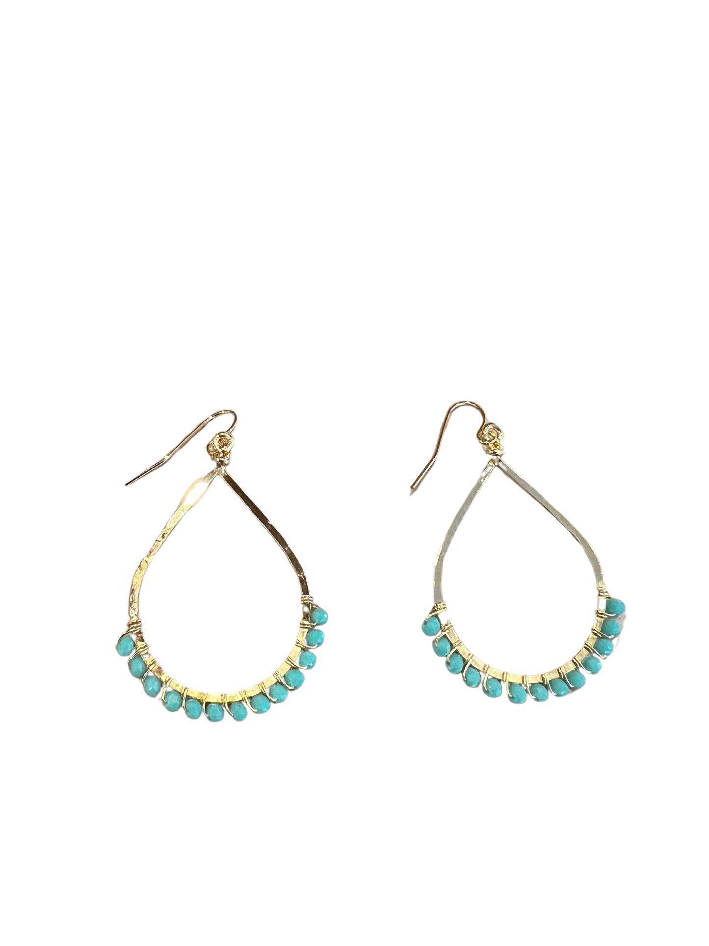 Gold Hammered Teardrop Geometric Bohemian Wire Wrapped Earrings