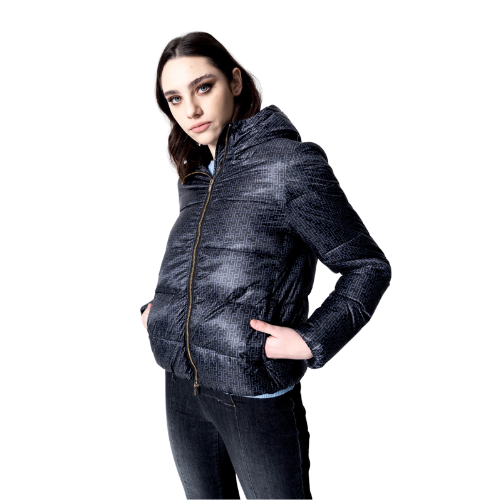 Quilted Grey Pattern Down Jacket with Hood