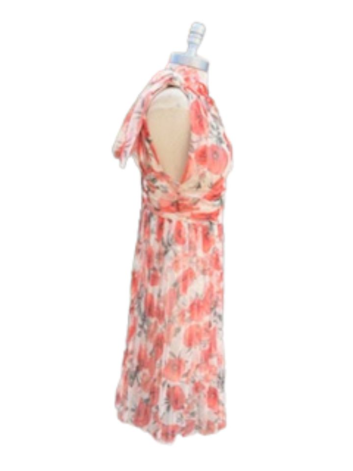 Floral Sleeveless Orange Dress with Bow on Shoulder