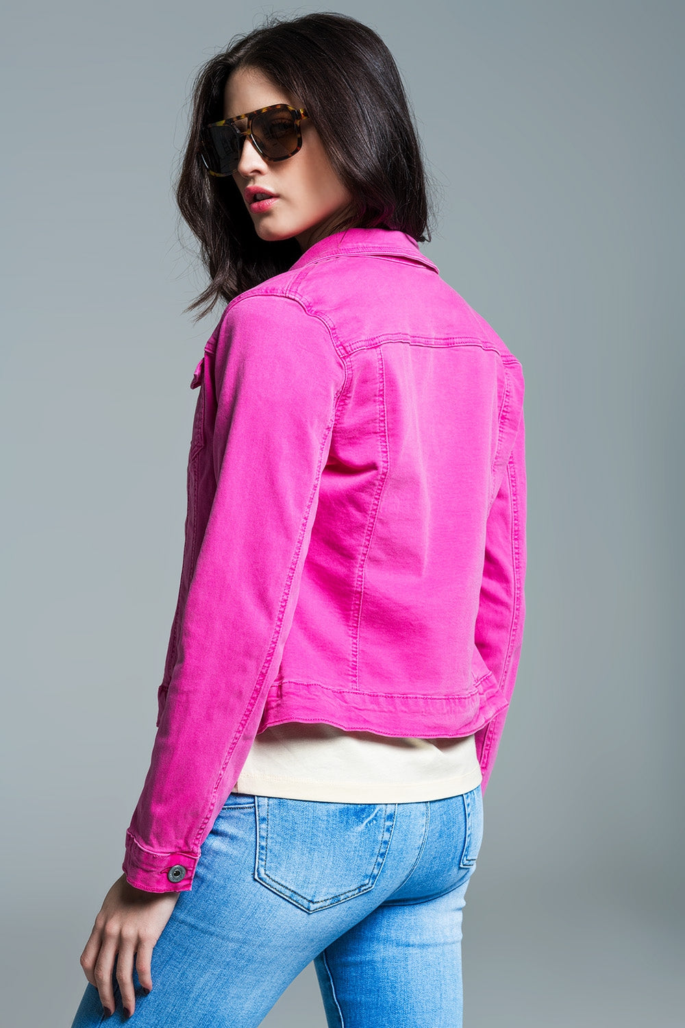 Fuchsia Denim Jacket with Pockets