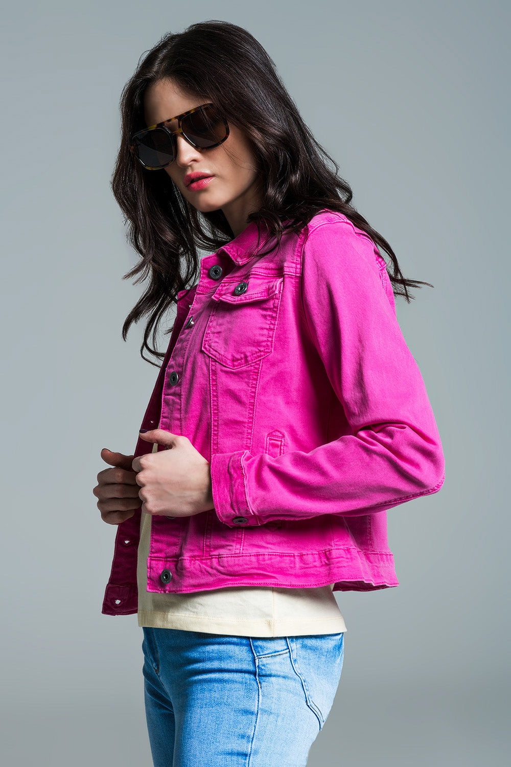 Fuchsia Denim Jacket with Pockets