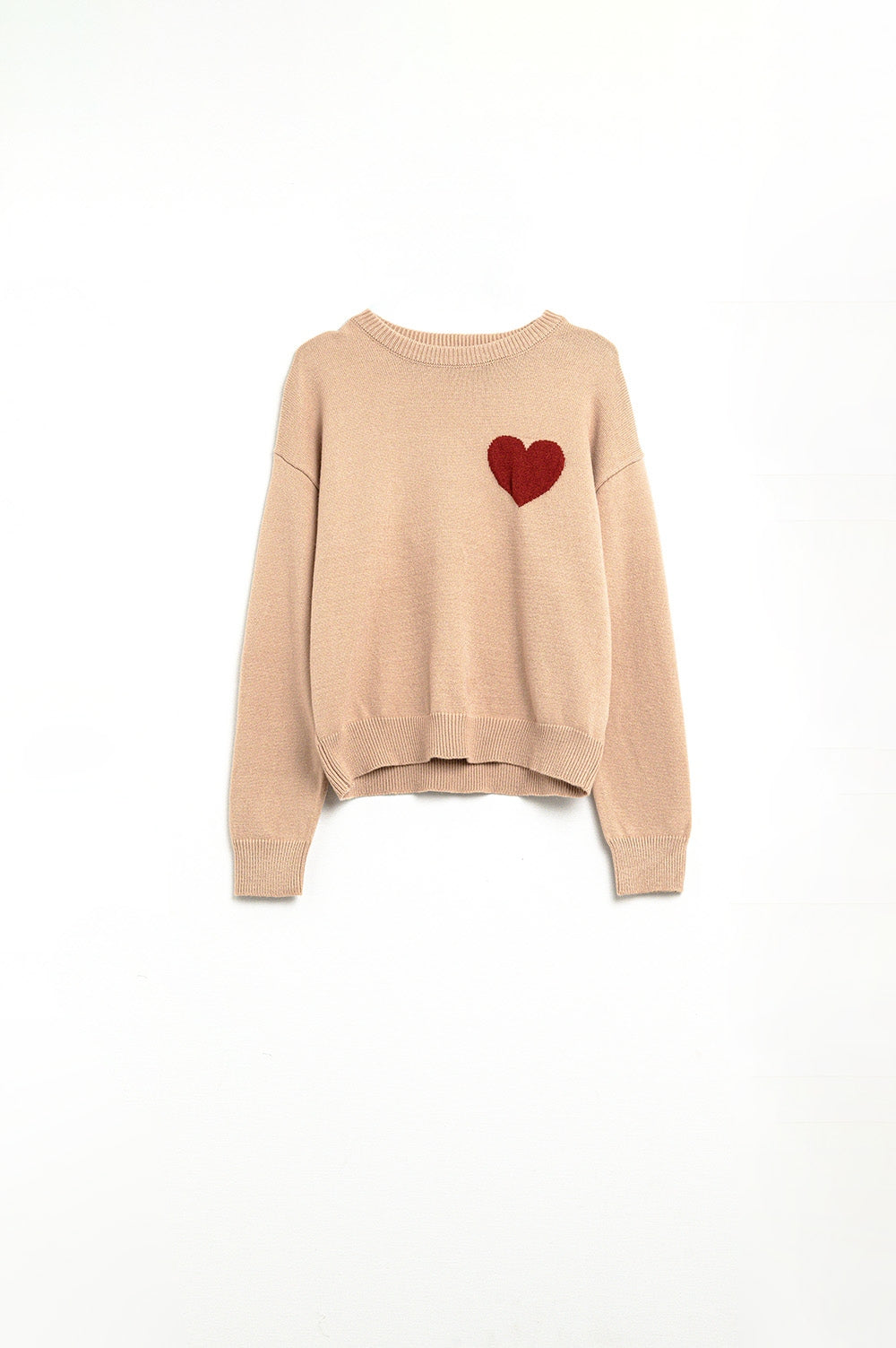 Beige Light Sweater with Red Heart