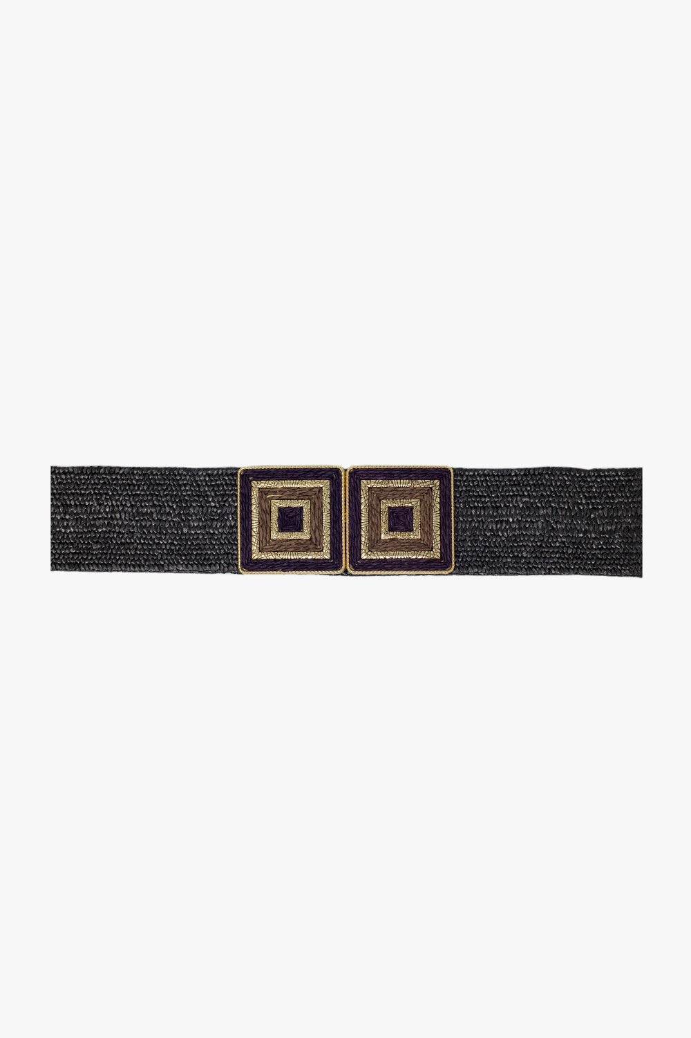 Brown Square Woven Belt with Gold Details