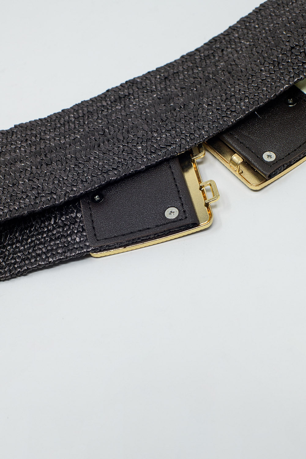 Brown Square Woven Belt with Gold Details