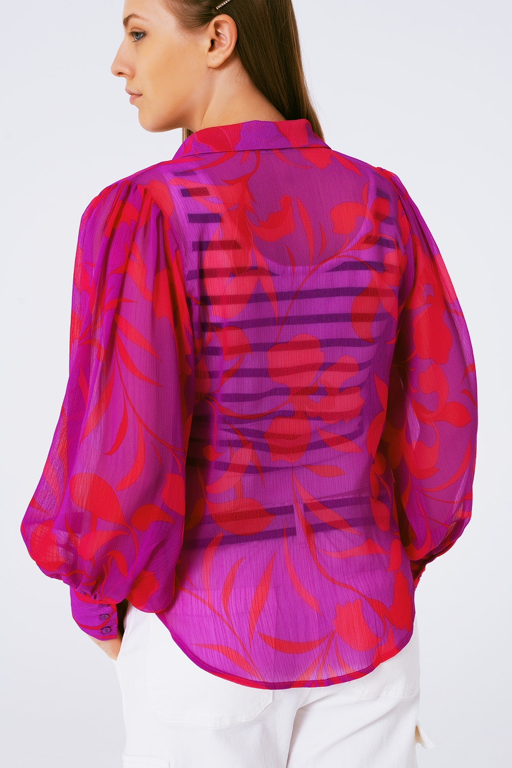 Floral Chiffon Fuchsia Blouse
