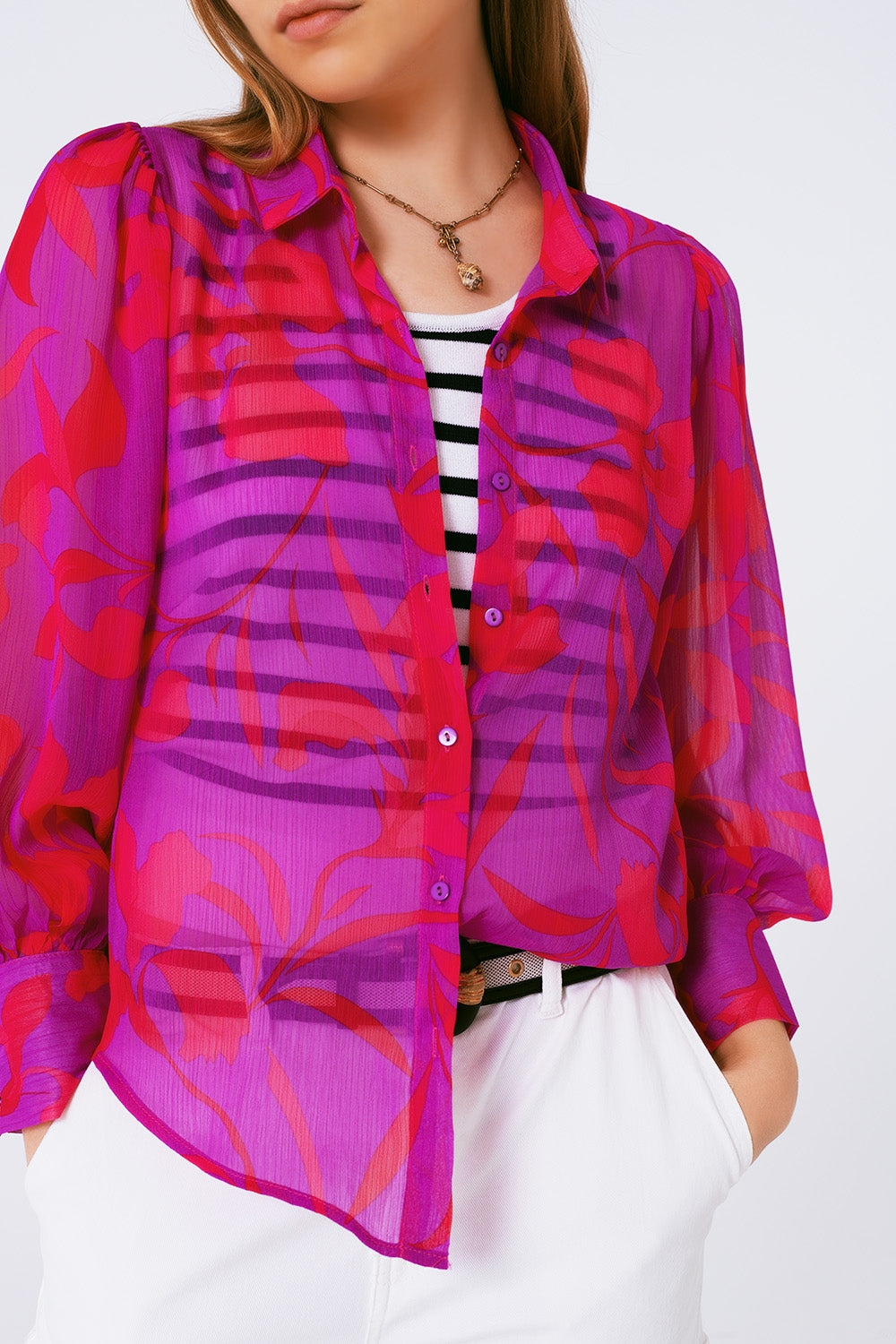 Floral Chiffon Fuchsia Blouse