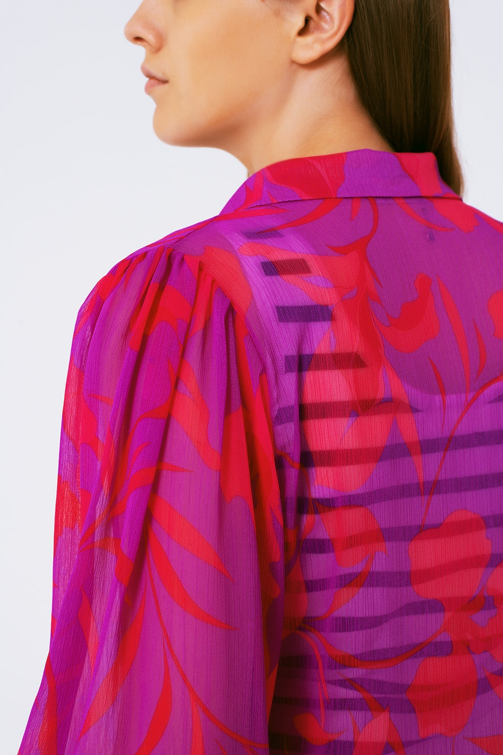 Floral Chiffon Fuchsia Blouse