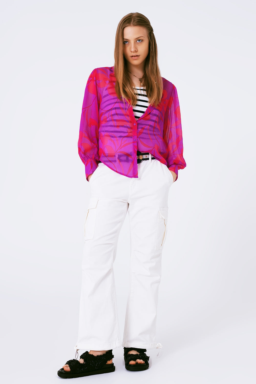 Floral Chiffon Fuchsia Blouse