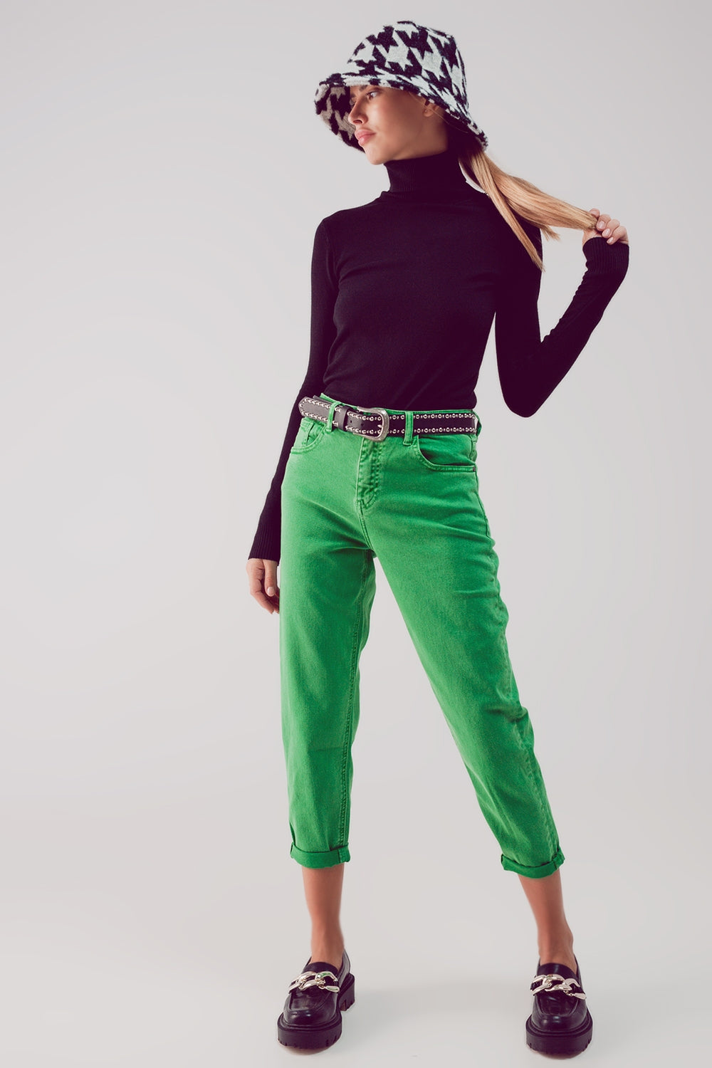 Green Cotton Mid Rise Slouchy Jean