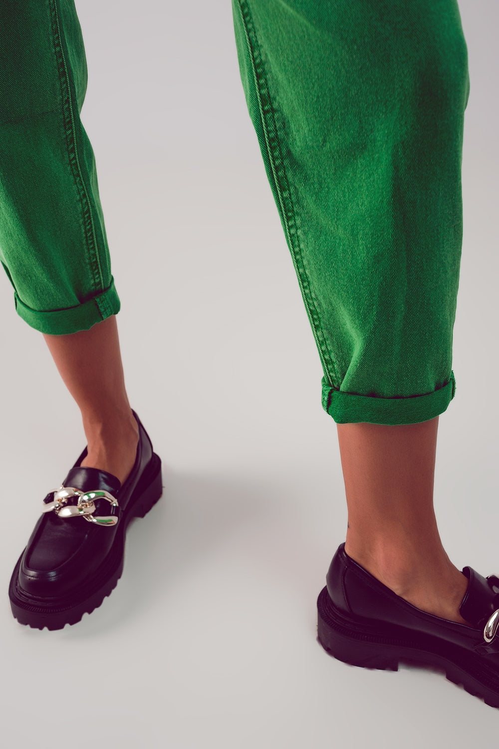 Green Cotton Mid Rise Slouchy Jean