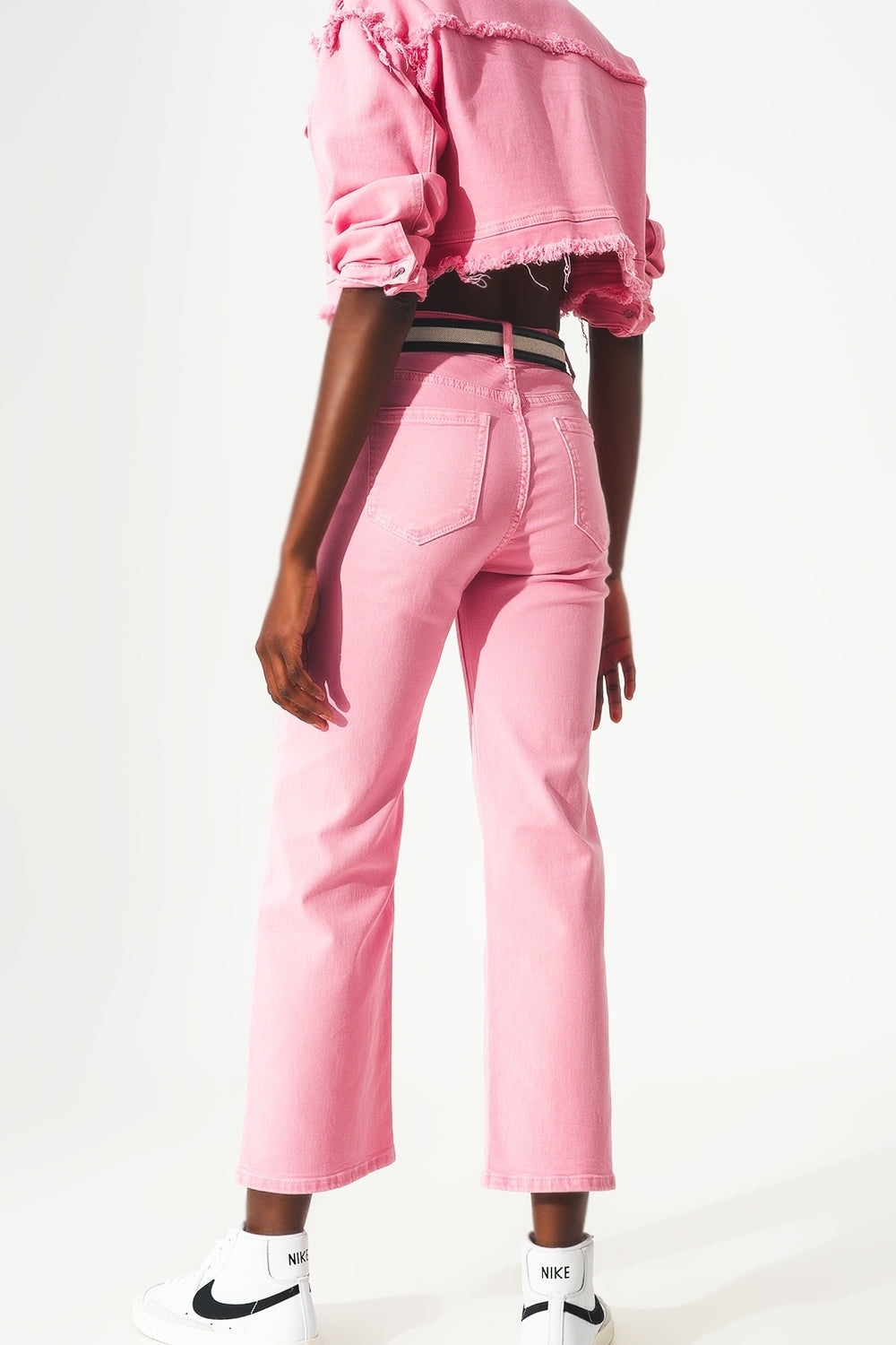 Pink Crop Wide Leg Jeans