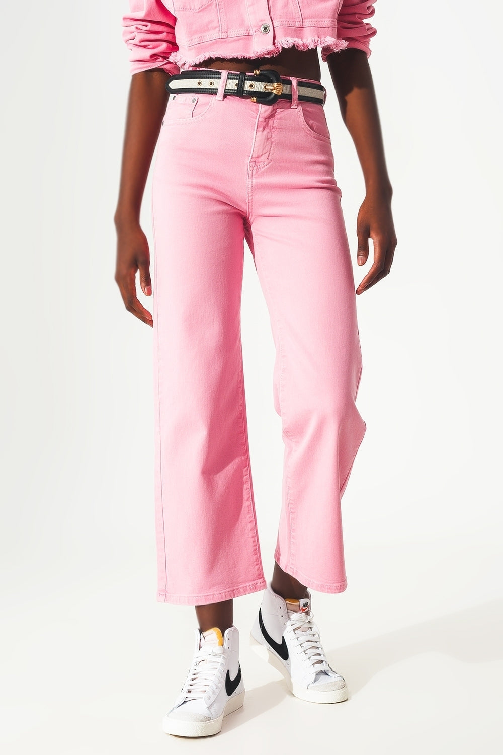 Pink Crop Wide Leg Jeans