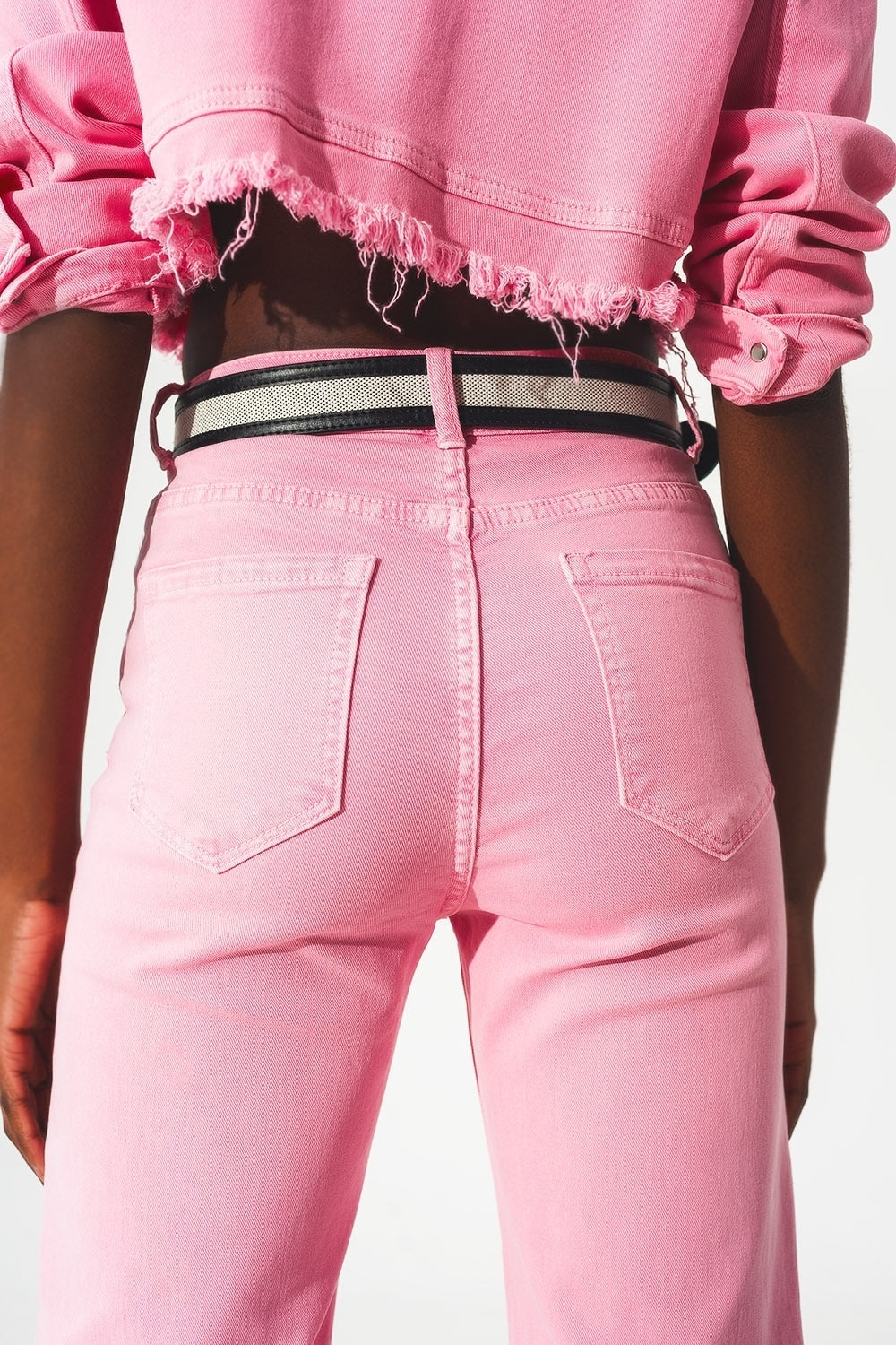 Pink Crop Wide Leg Jeans