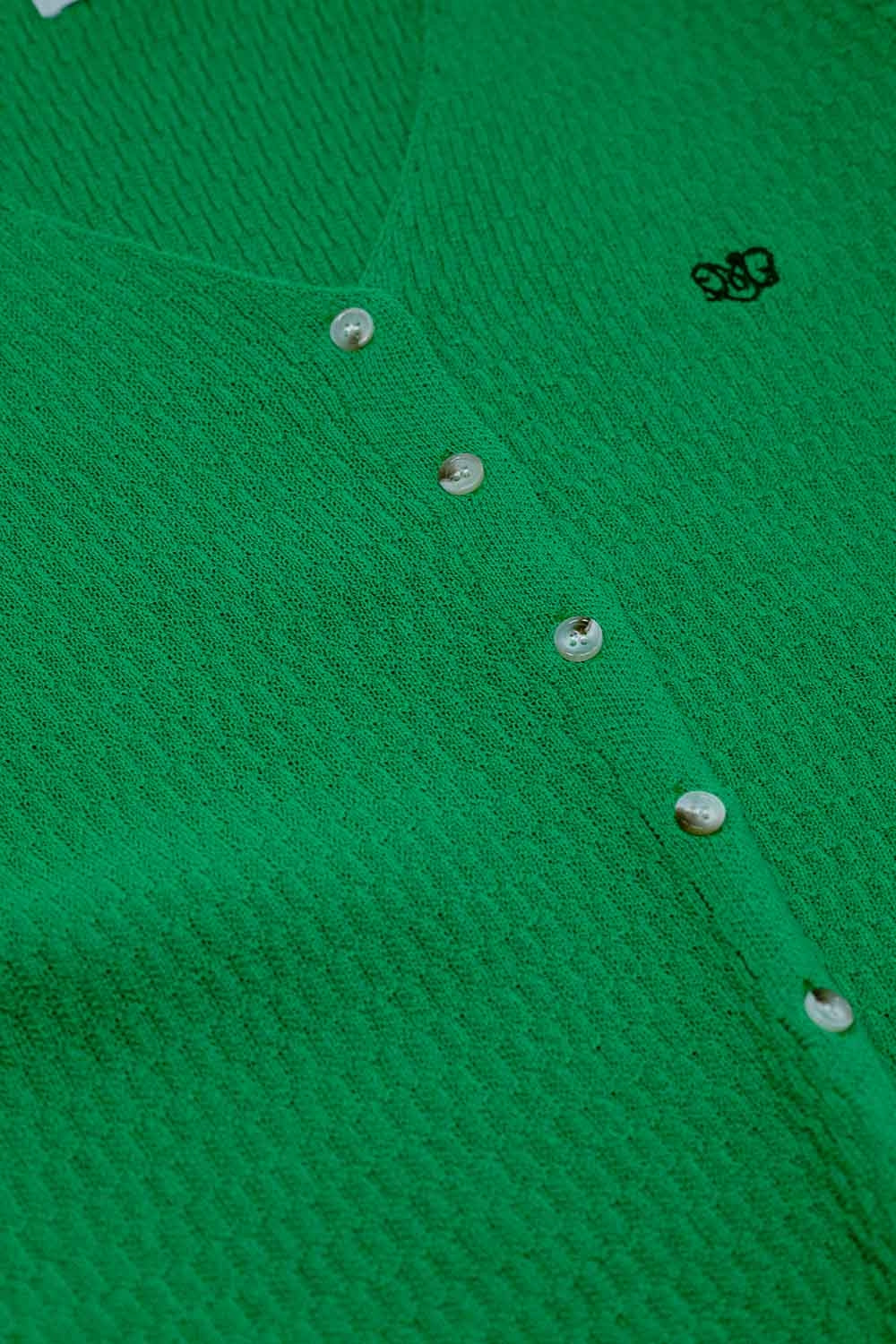 Green Short Sleeves Cardigan with Front Placket Button