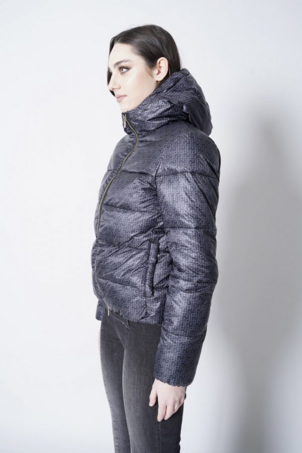 Quilted Grey Pattern Down Jacket with Hood