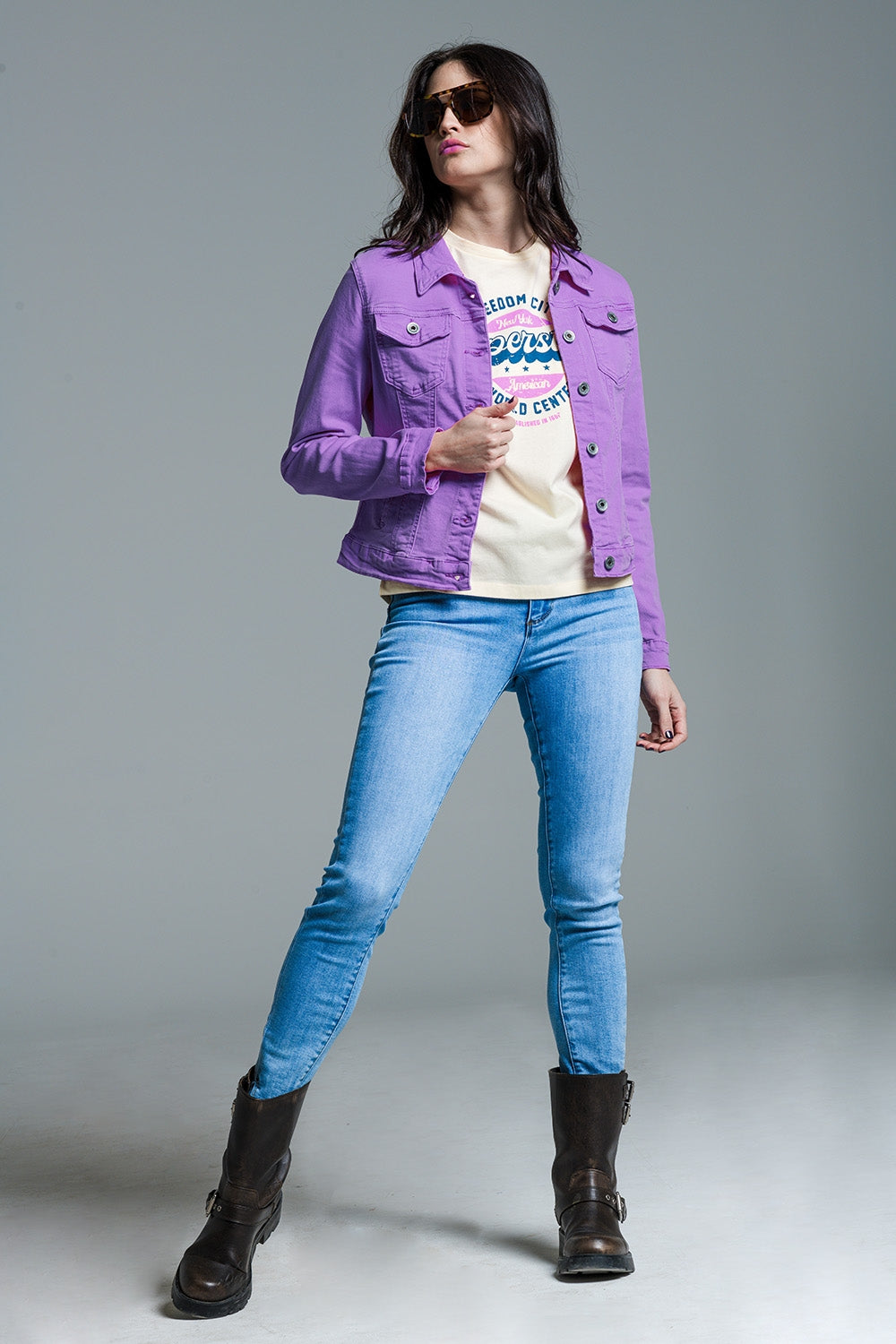 Slim Stretch Denim Jacket in Lilac
