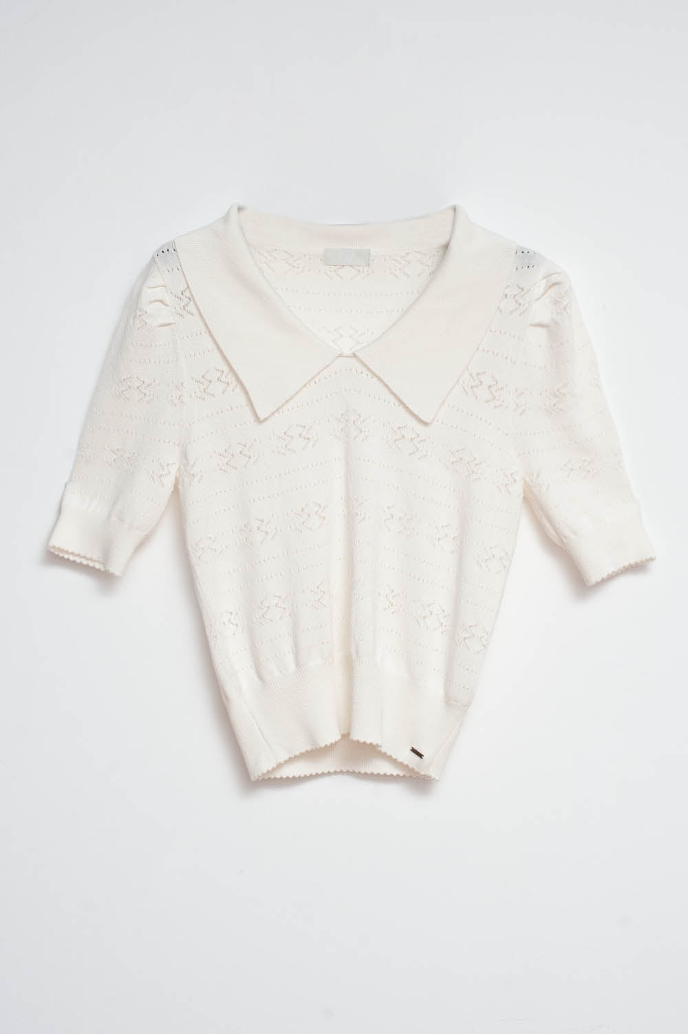 Knitted Polo Neck Short Sleeve Top