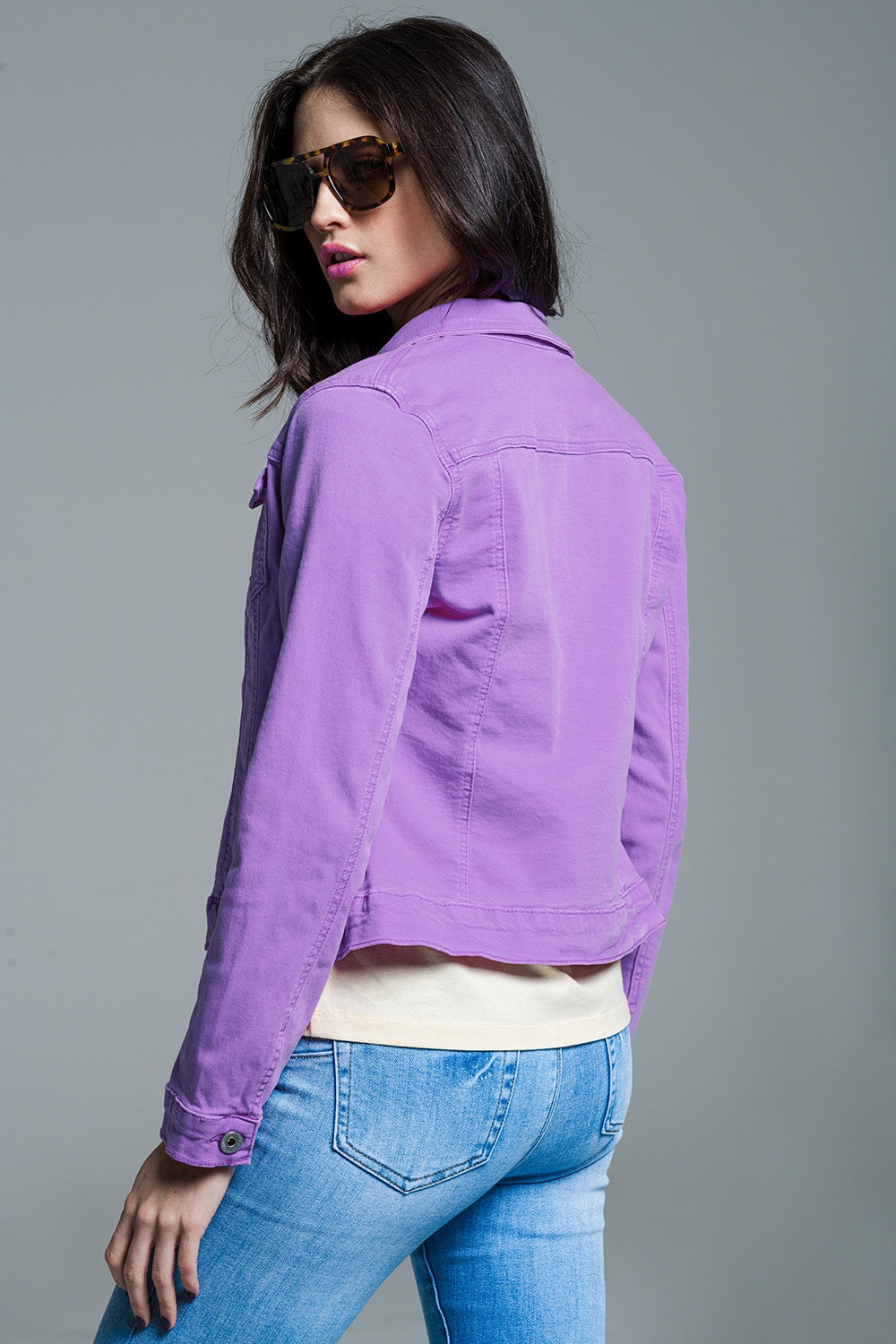 Slim Stretch Denim Jacket in Lilac