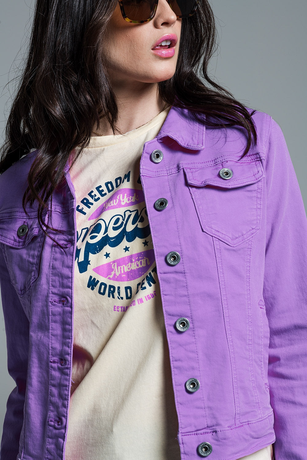 Slim Stretch Denim Jacket in Lilac