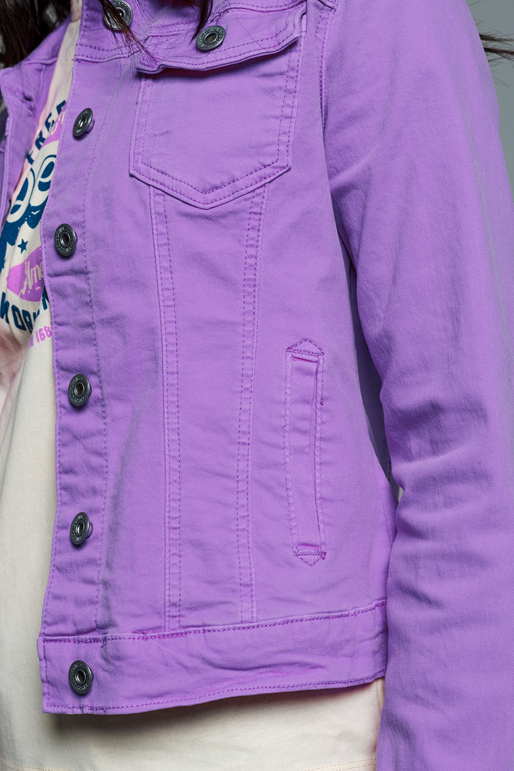 Slim Stretch Denim Jacket in Lilac