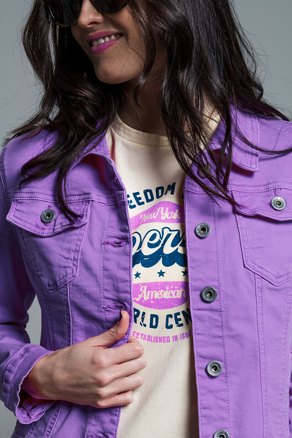 Slim Stretch Denim Jacket in Lilac