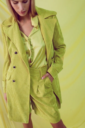 Long Corduroy Blazer with Vintage Buttons