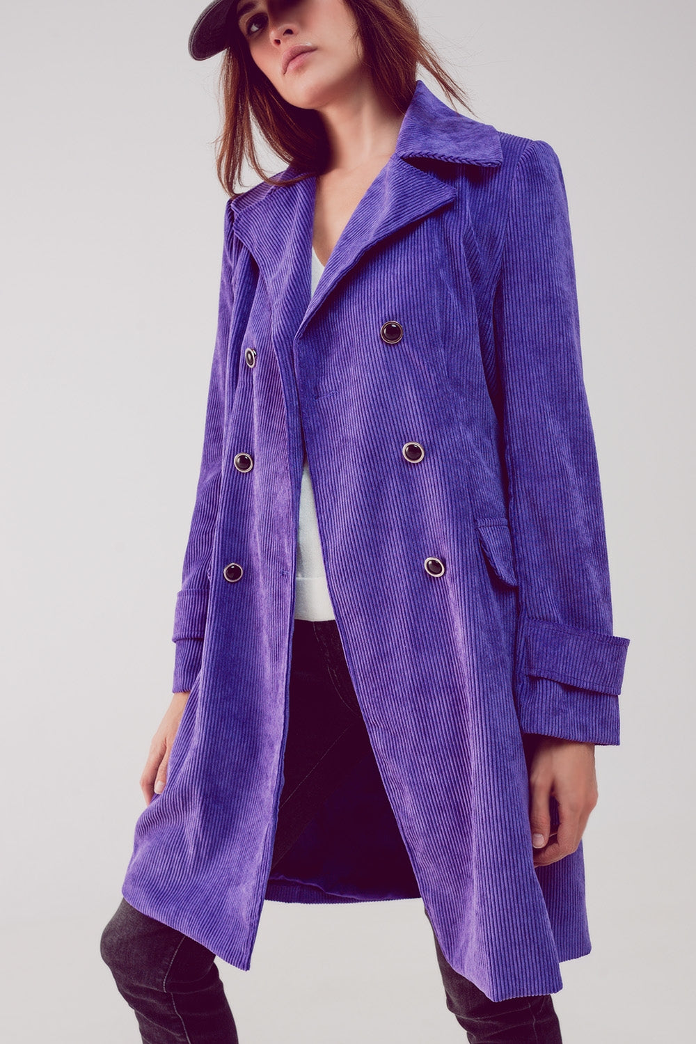 Long Corduroy Blazer with Vintage Buttons