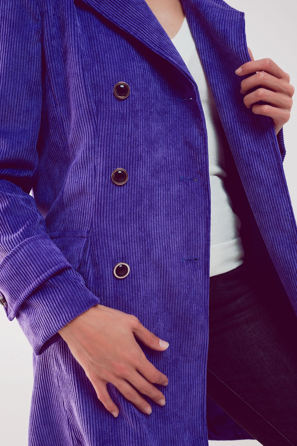 Long Corduroy Blazer with Vintage Buttons