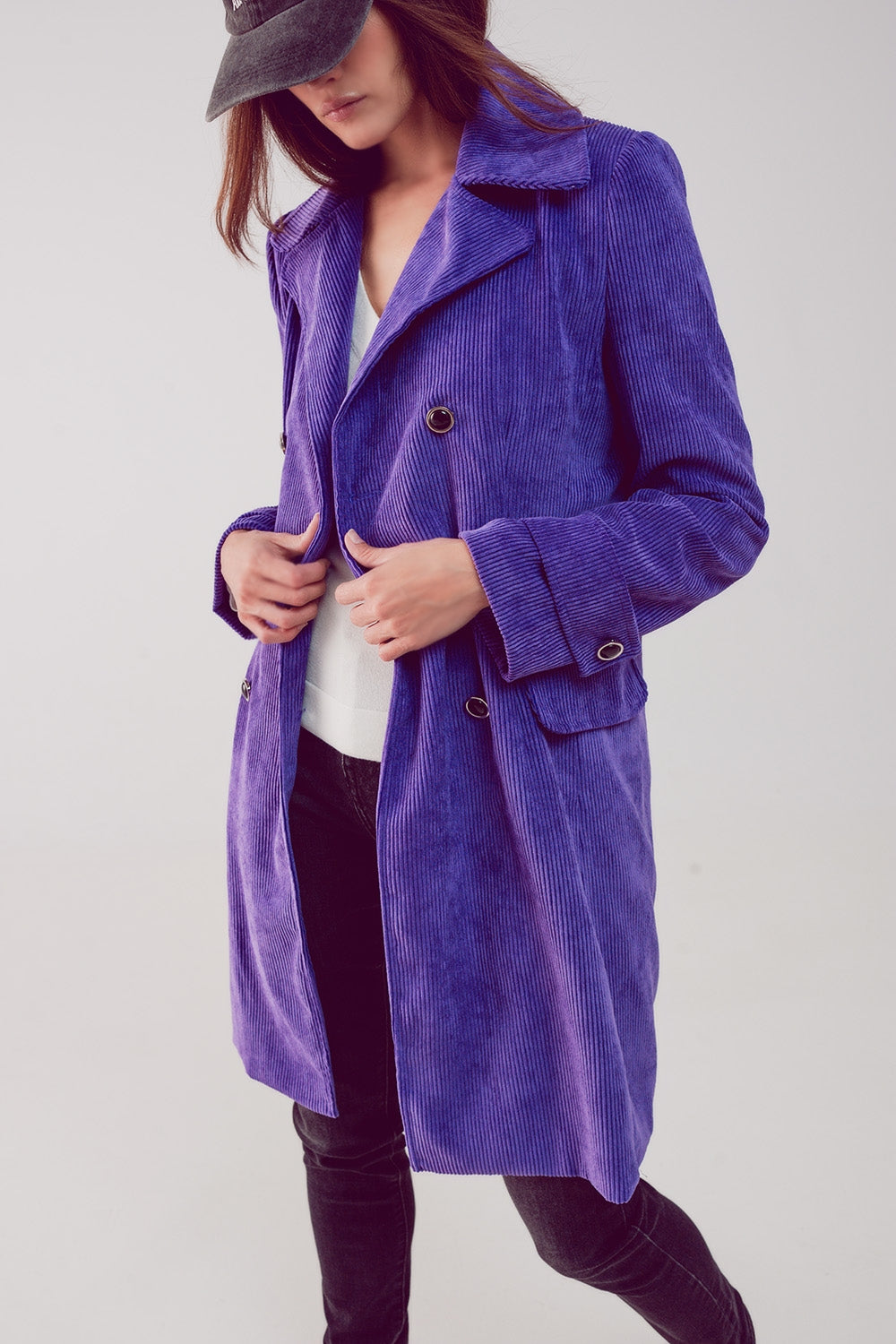Long Corduroy Blazer with Vintage Buttons