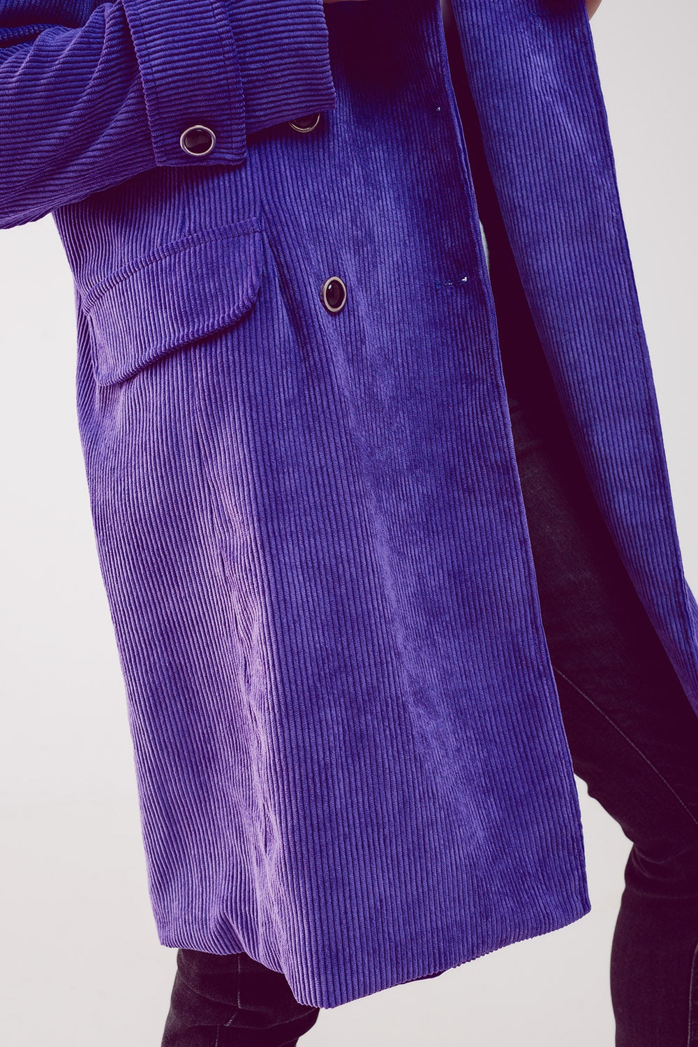 Long Corduroy Blazer with Vintage Buttons