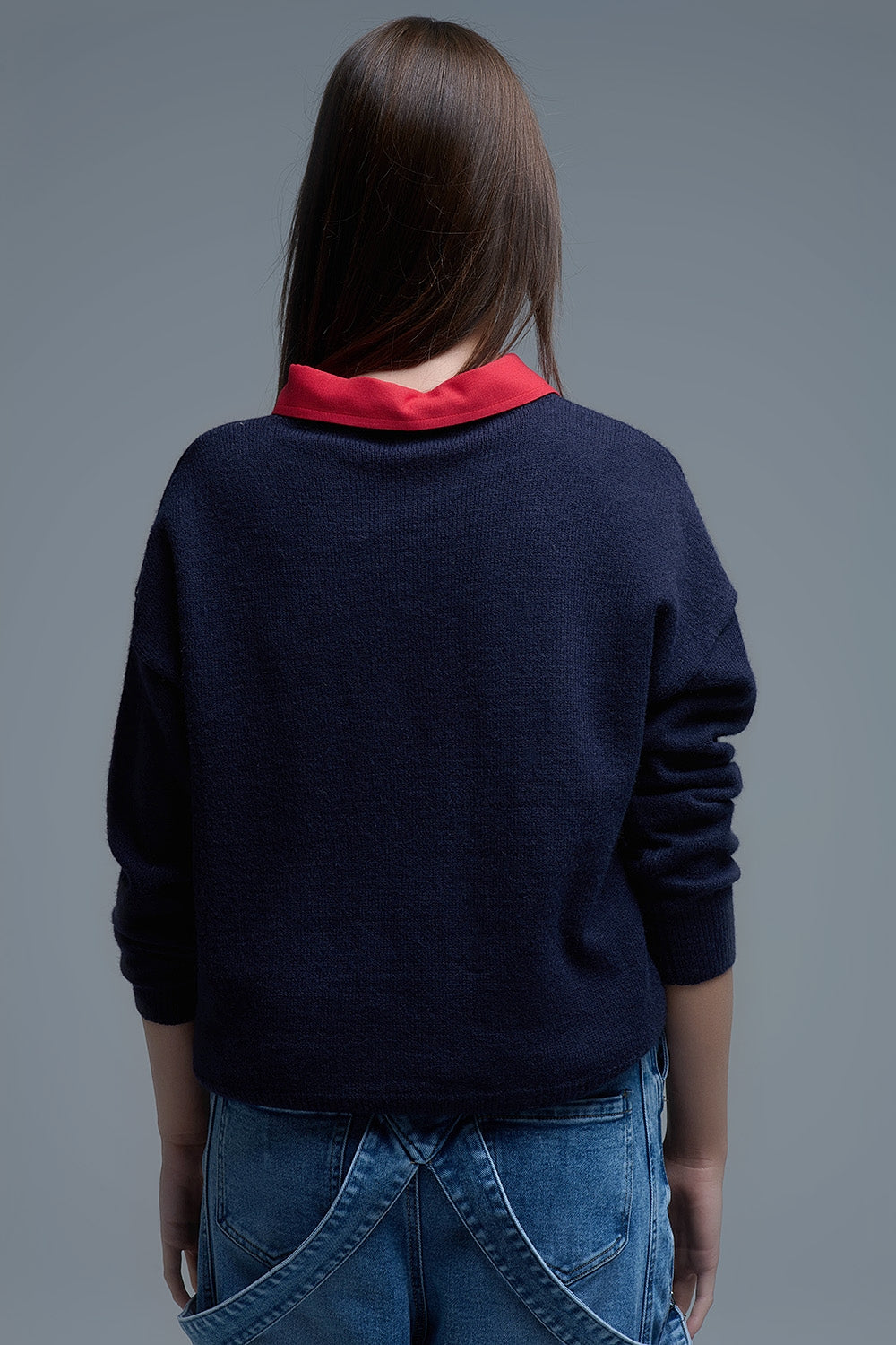 Navy Sweater With Multicolor Embroidered Hearts View more