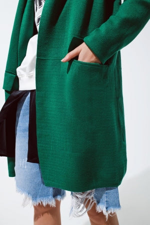 Oversized Collar Maxi Cardigan in Green