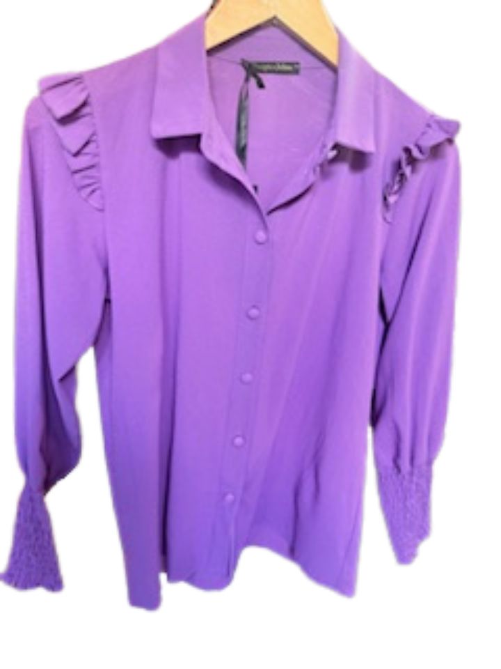 Chic Magenta Smocked Cuff Blouse