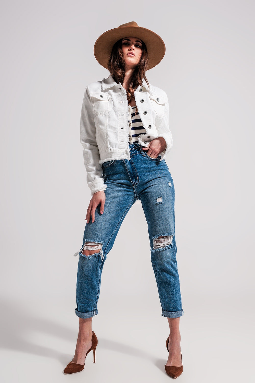 White Raw Edge Denim Jacket