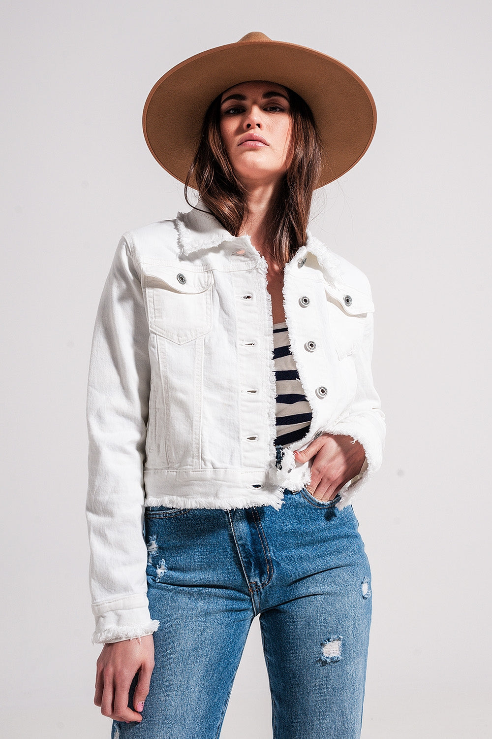 White Raw Edge Denim Jacket