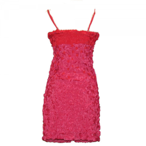 Red Spaghetti Dress with Beaded Flower Petal and Center Bead Embellishments
