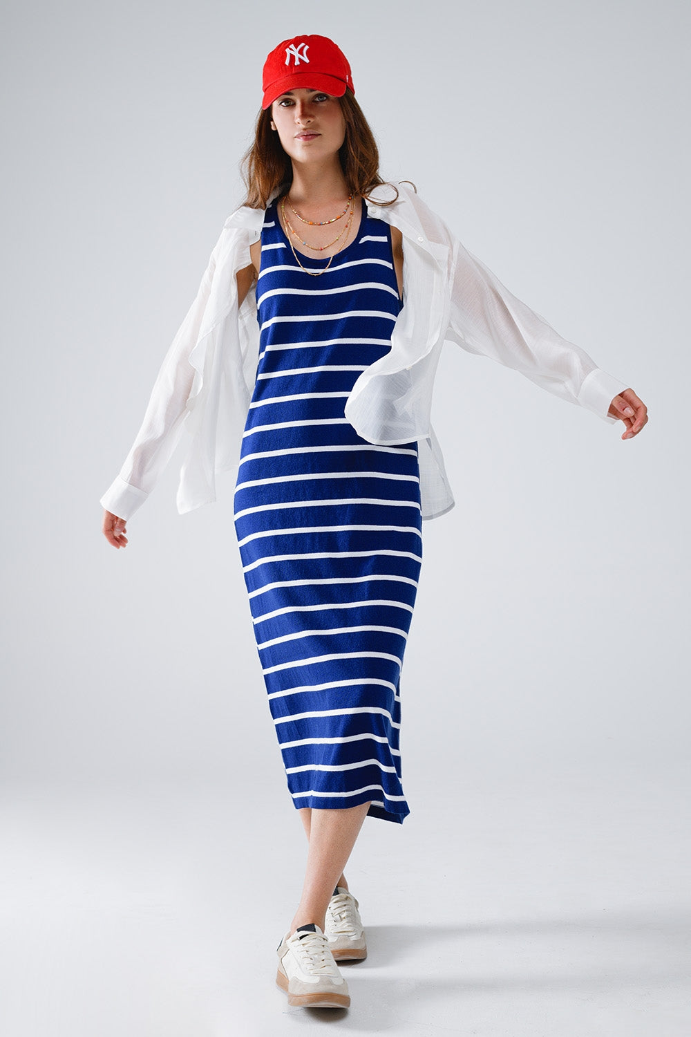 White Semi Sheer Blouse With Ruffle Detail Down The Front