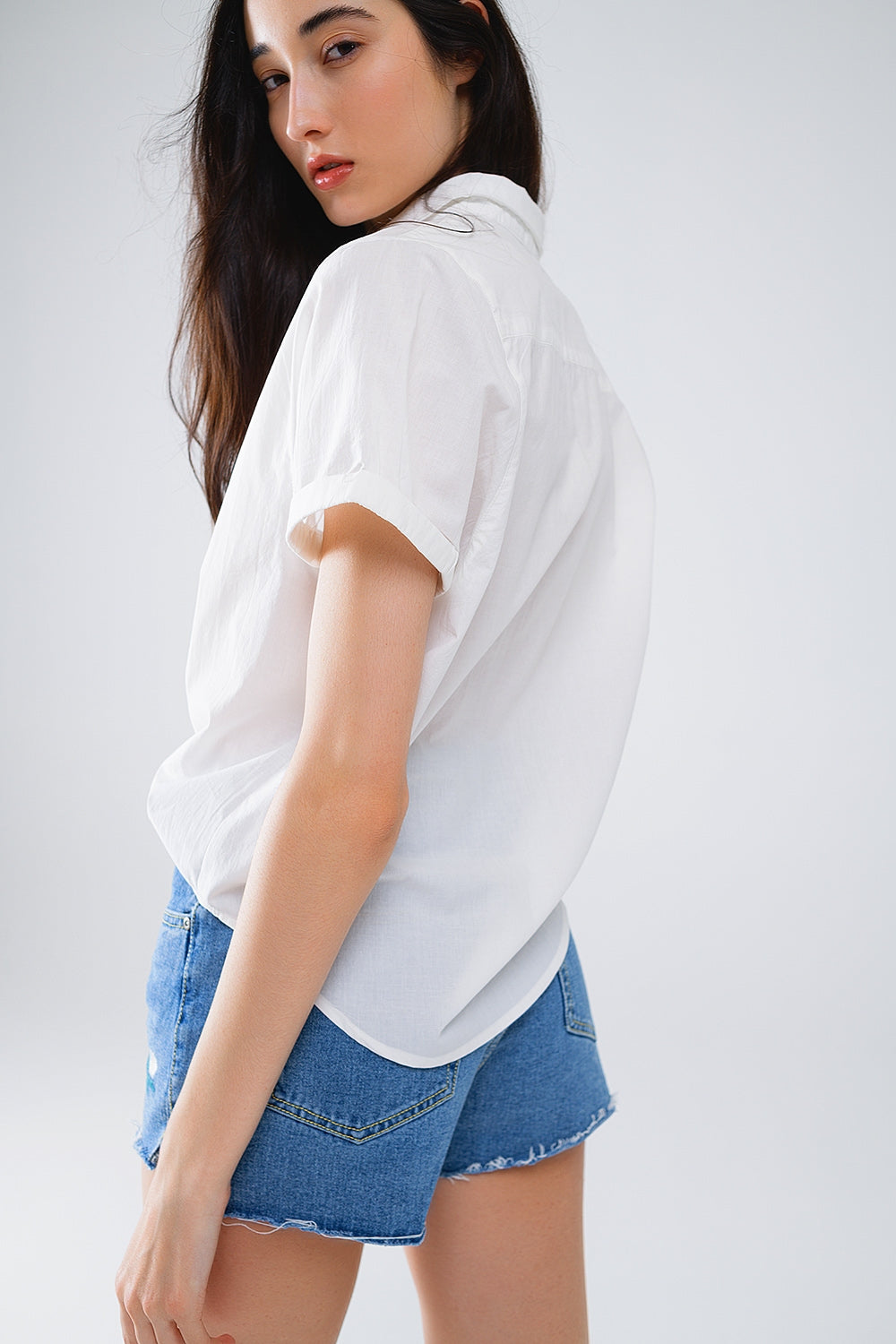 White Short Sleeve Relaxed Button Up Shirt