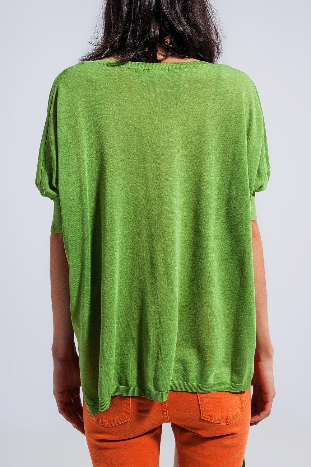 Super Soft Green V Neck Short Sleeve Sweater