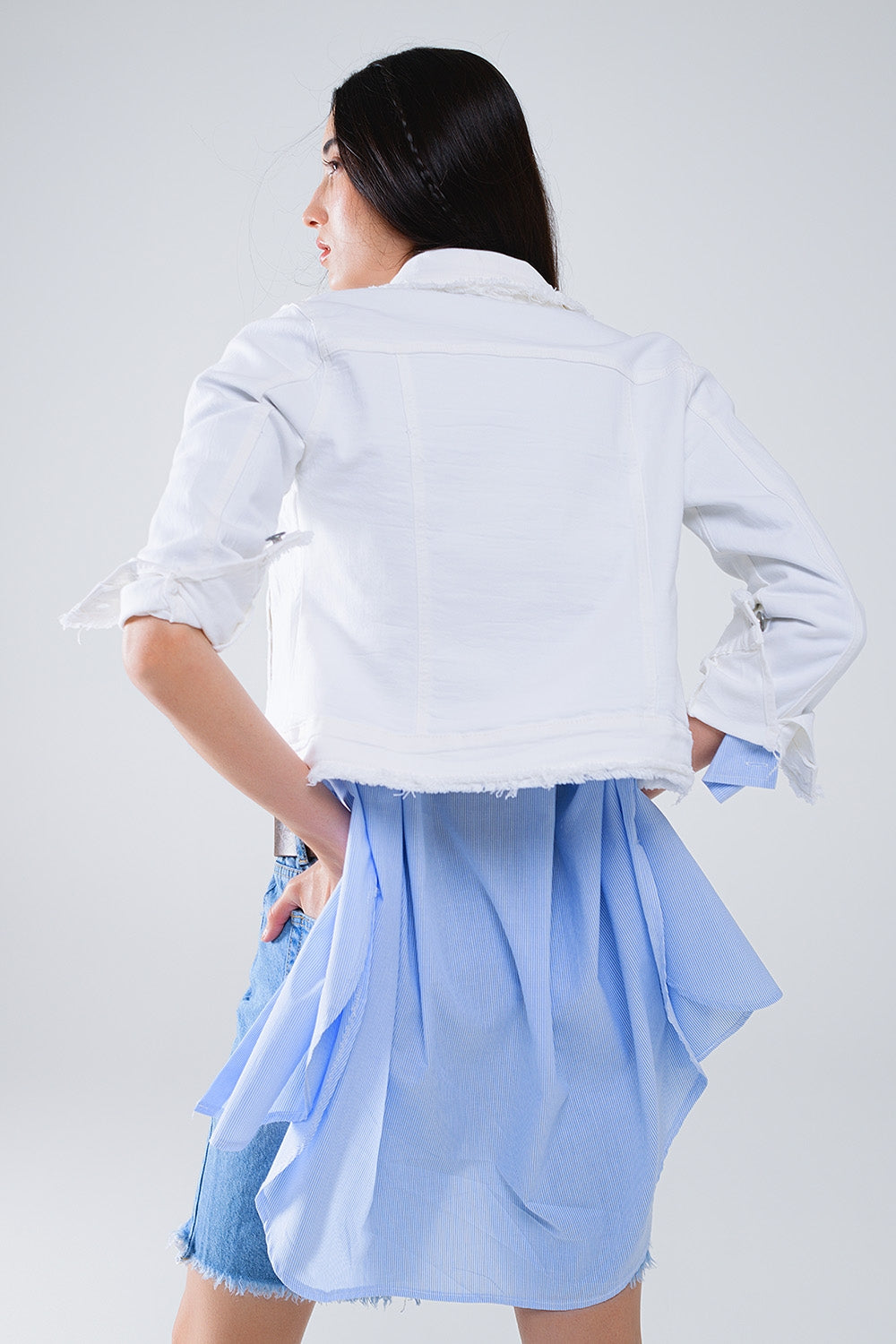 White Denim Jacket with Embroidered Flowers
