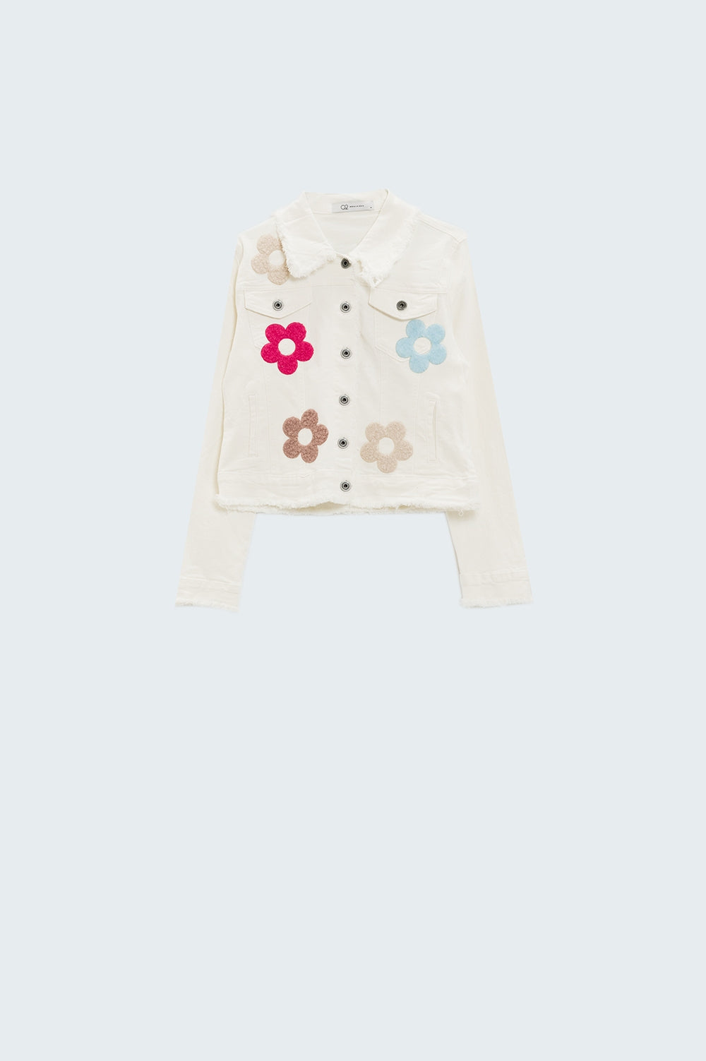 White Denim Jacket with Embroidered Flowers
