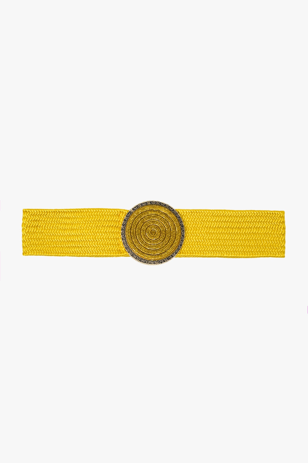 Yellow Wove Belt with Round Rhinestones Buckle