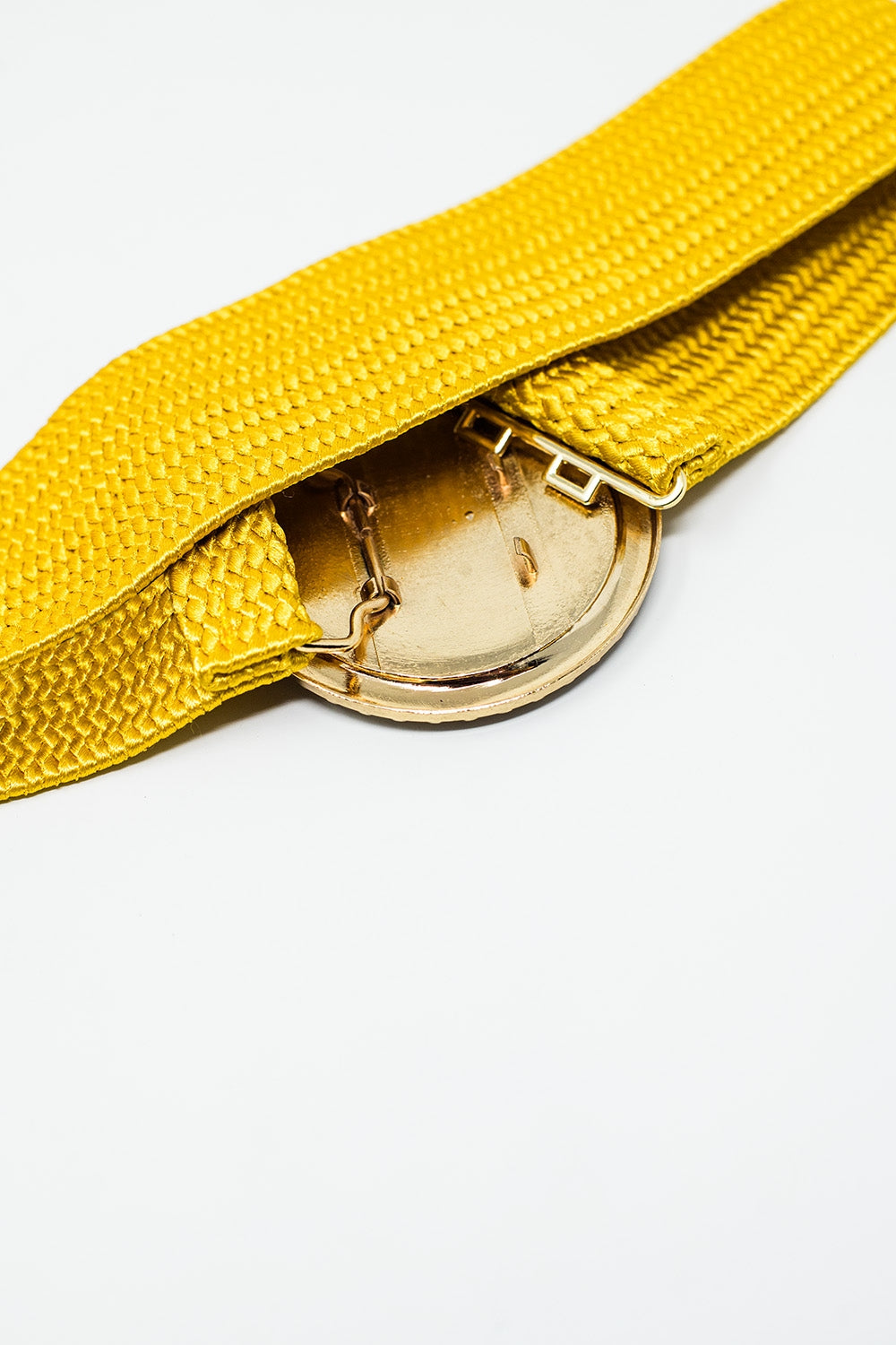 Yellow Wove Belt with Round Rhinestones Buckle