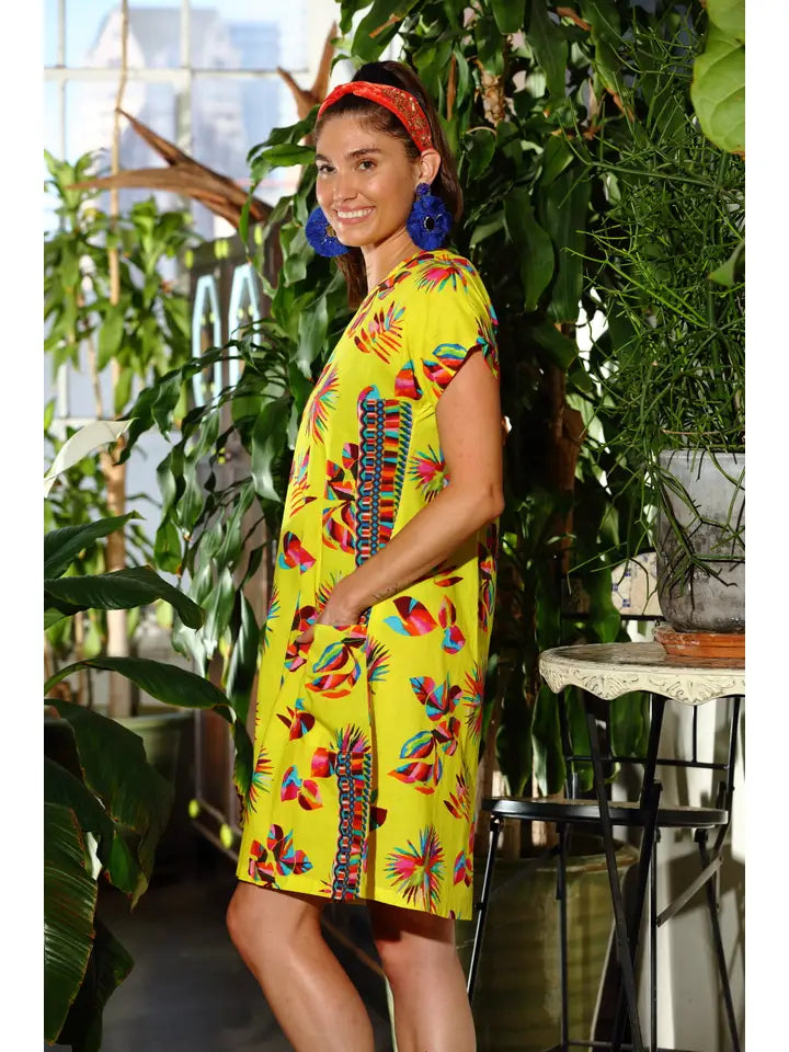 Yellow Fiesta All Cotton Leaf Dress