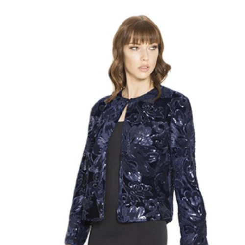Navy Blue Sequin Jacket for a Stylish Holiday Velvet Ensemble