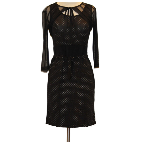 Black Parisian 2-Piece Sleeveless Dress Featuring a Mesh Neck-Tie Crop Top