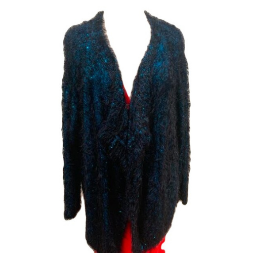 Asymmetrical Teal Sparkling Knit Cardigan