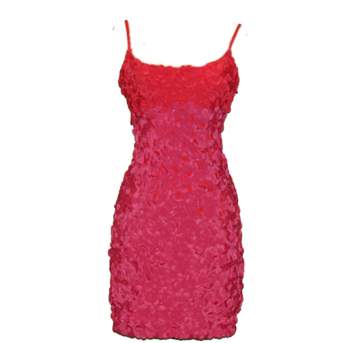 Red Spaghetti Dress with Beaded Flower Petal and Center Bead Embellish Shaneh Boutique Red Spaghetti Dress with Beaded Flower Petal and Center Bead Embellish Shaneh Boutique