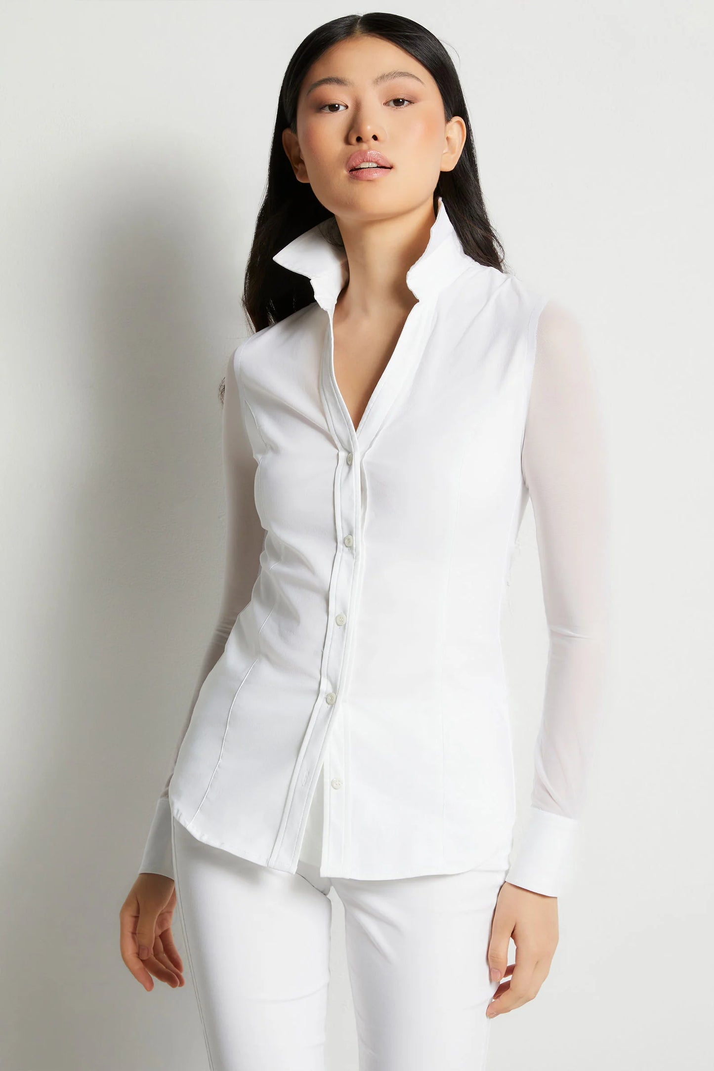 Beth Button-Front Shirt White