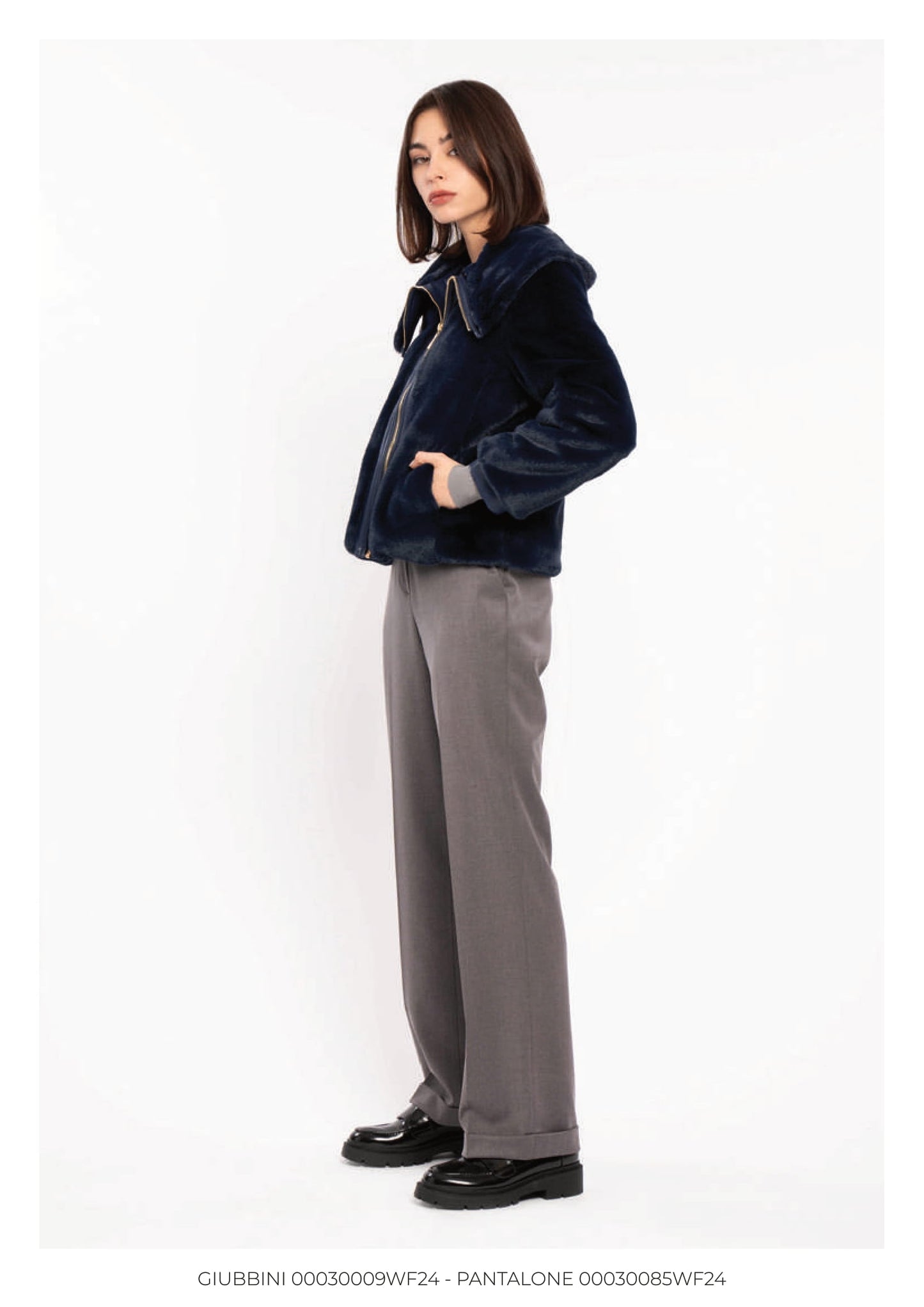High-Neck Long-Sleeve Faux Fur Jacket